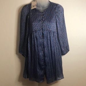 Zara Girl blue floral, button-front dress, size 11-12.